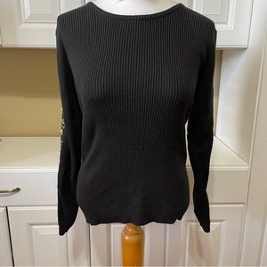 Cambridge Dry Goods Womens Vintage 90s Black 100% Cotton Embroidery  Sweater XL